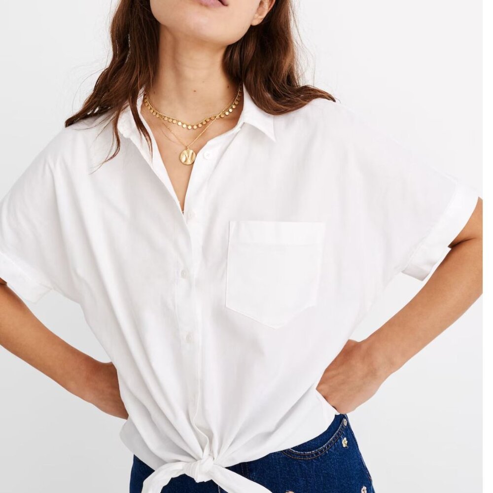 Madewell NWT Short-Sleeve Tie-Front Shirt | White | XS
